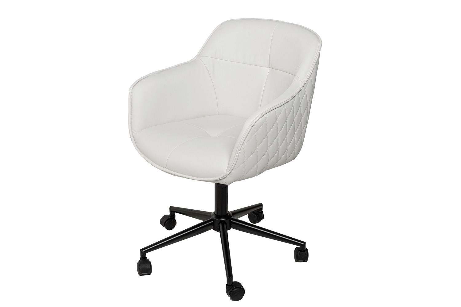 Chaise de bureau en simili cuir blanc matelassé sur roulettes directives