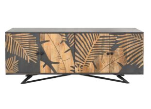 Buffet 4 portes en bois de manguier massif peint en gris décor tropical