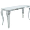 Meuble console en verre blanc et pied acier inox