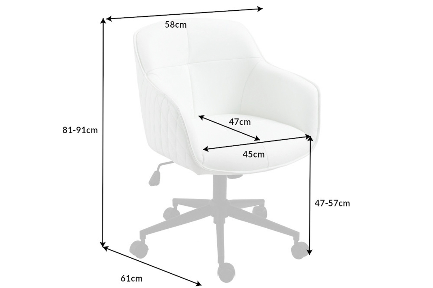 Chaise de bureau en simili cuir blanc matelassé sur roulettes directives