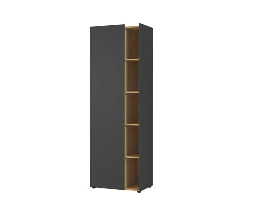 Armoire De Rangement Haute 180cm Avec 3 Tiroirs Et 2 Portes - Design Courbe, Poignées Dorées | Noir - 6
