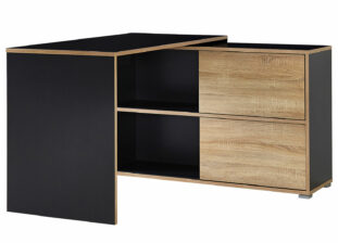 bureau angle et rangement porte réversible bois et gris
