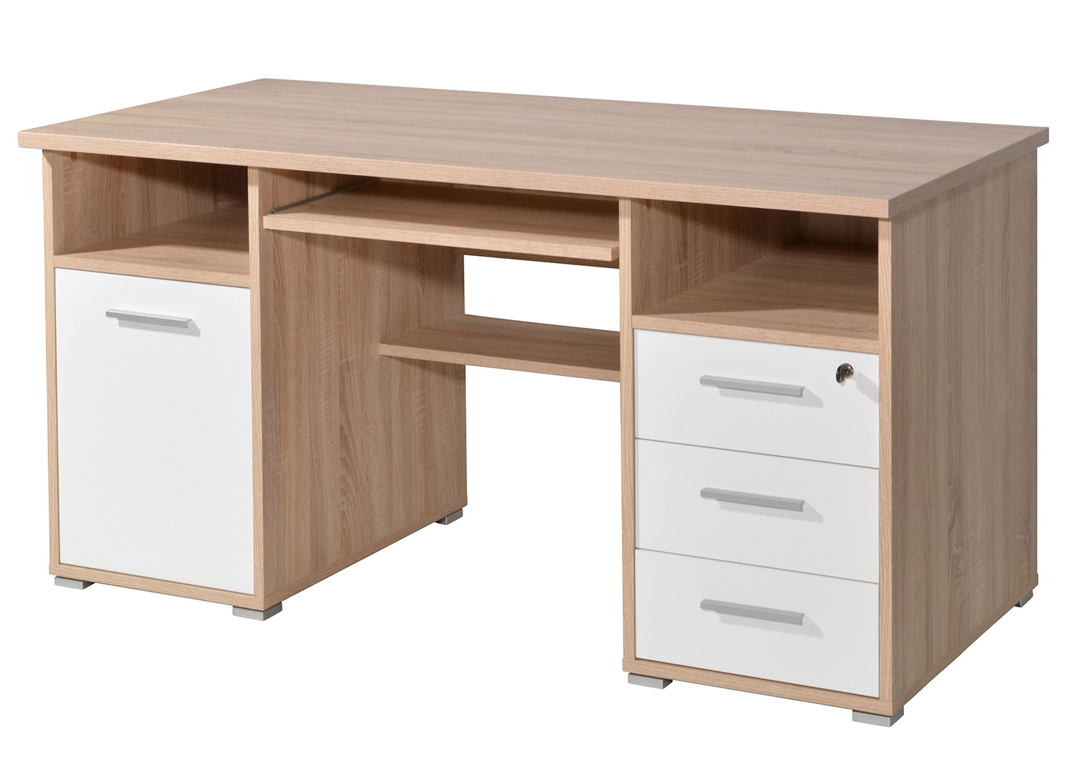 Bureau d'ordinateur en bois blanc - Meuble PC compact avec