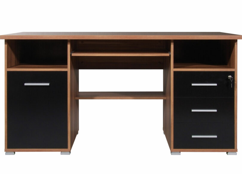 meuble bureau moderne noyer et noir avec rangement