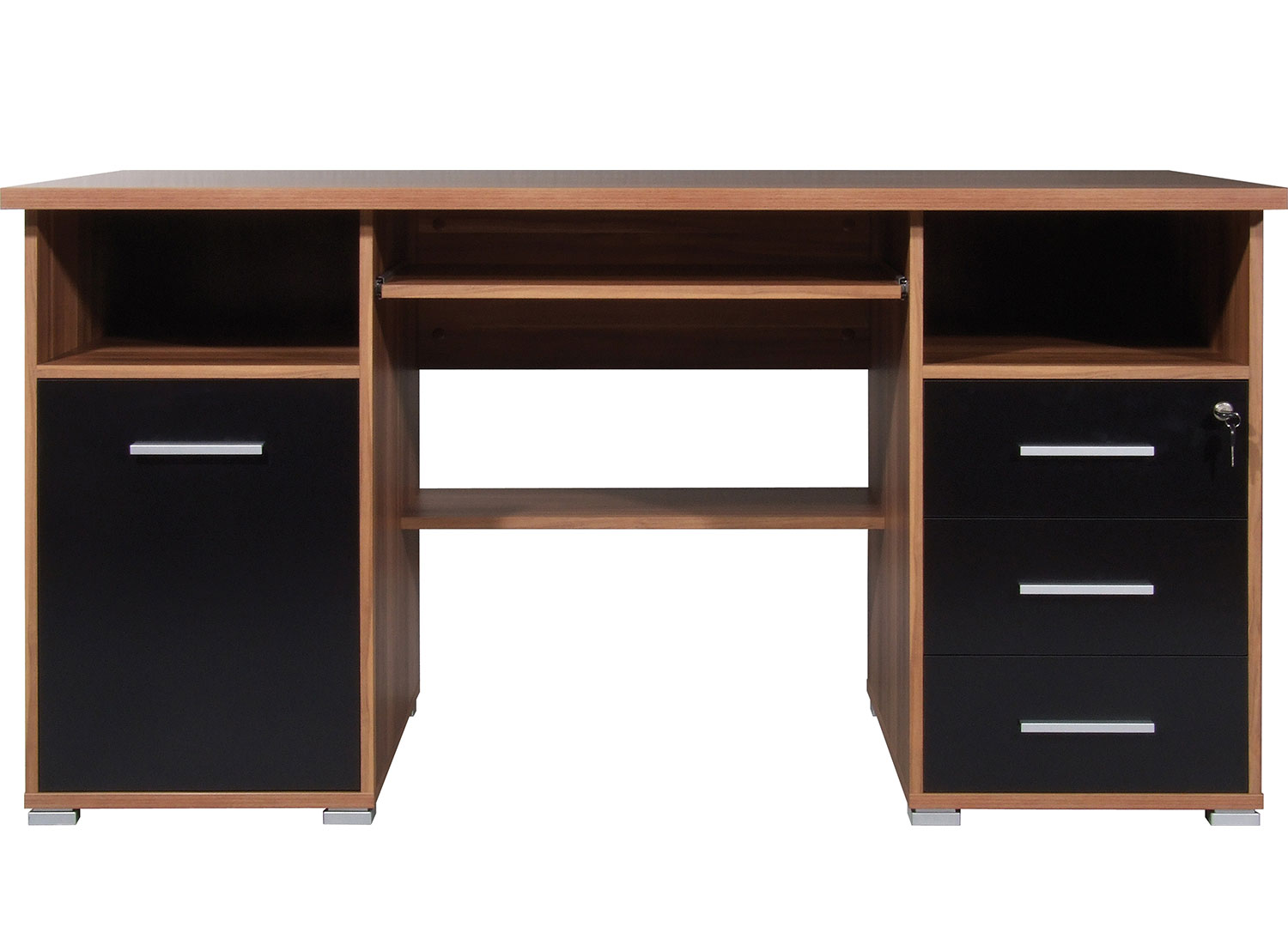 Bureau de travail bois Noyer et noir avec rangement