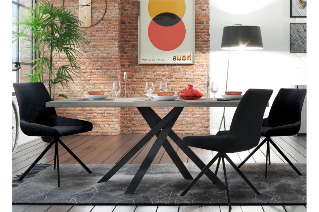 Table repas bois grisé et noir industriel