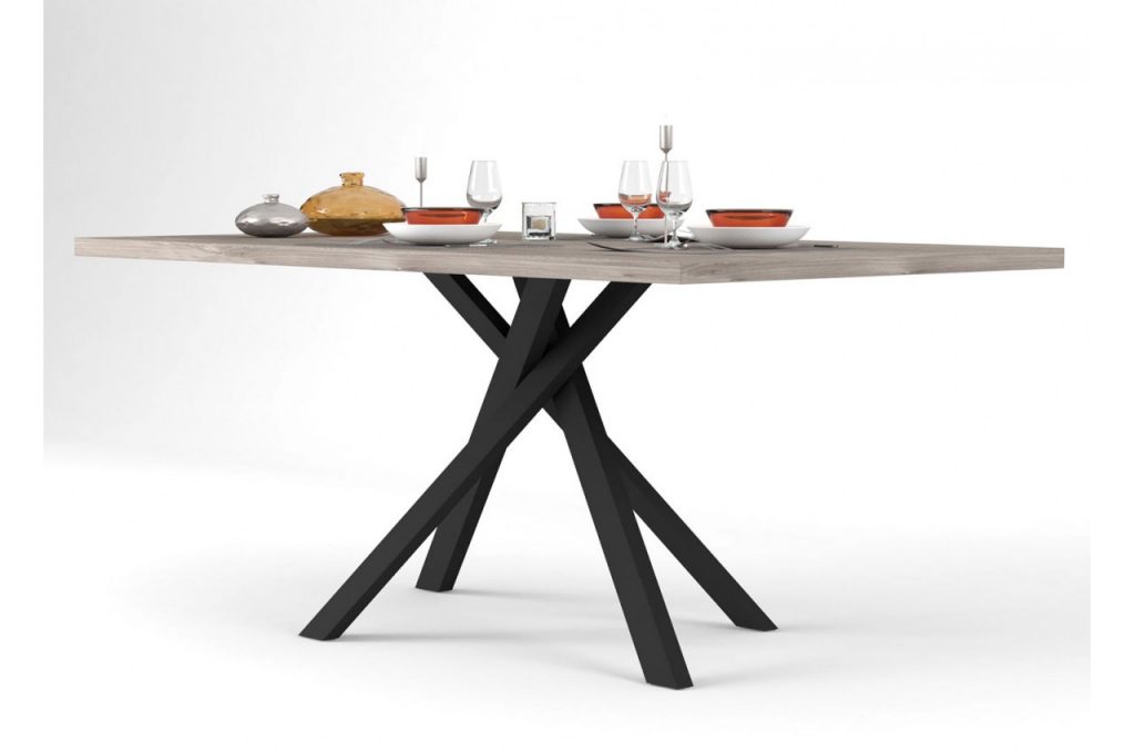 Table repas bois grisé et noir industriel