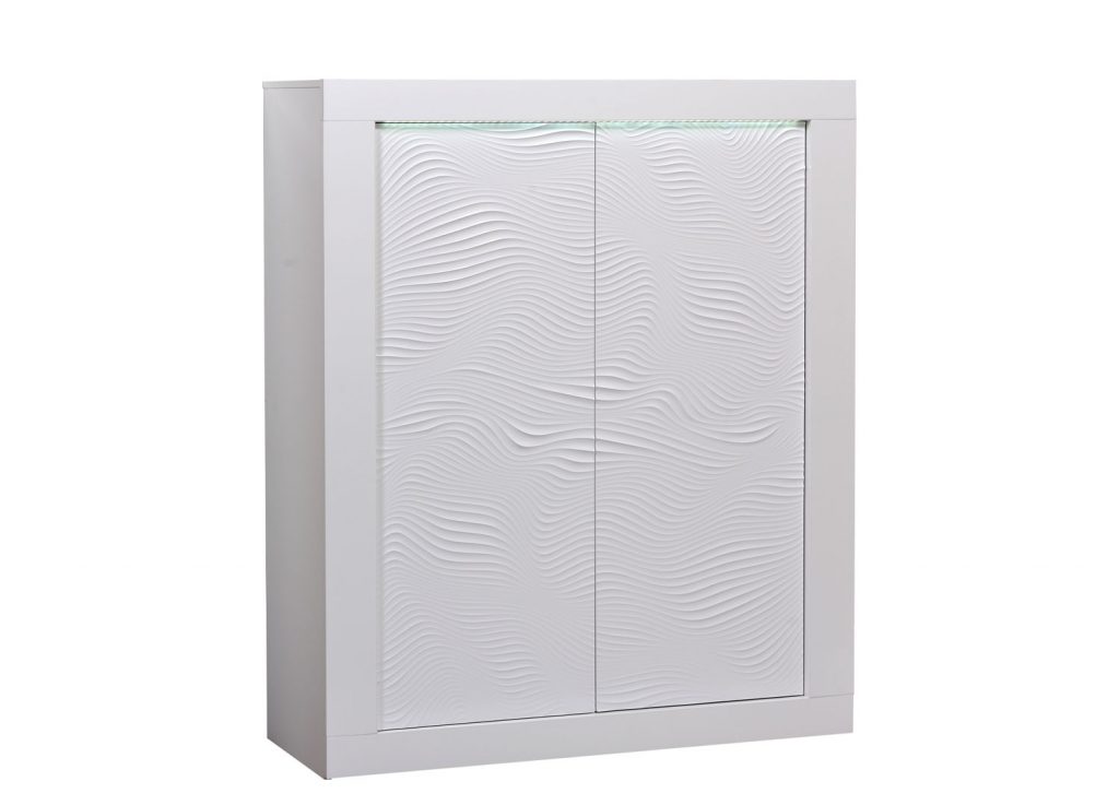 Meuble haut de rangement laqué blanc avec LED
