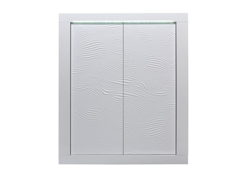 Meuble haut de rangement laqué blanc avec LED