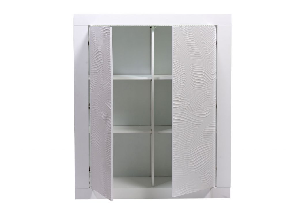 Meuble haut de rangement laqué blanc avec LED