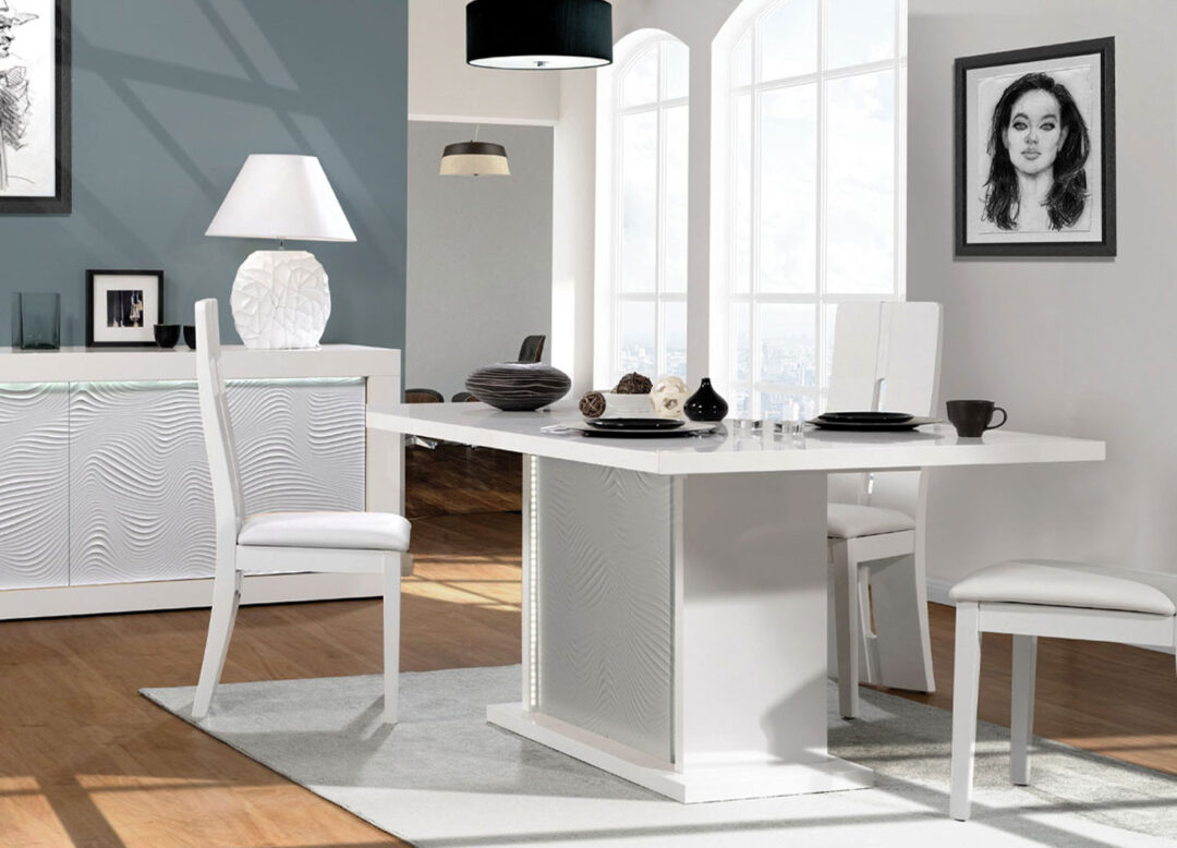 Table de repas blanc laqué avec allonge centrale