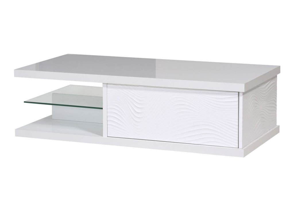 Table de salon laquée blanc avec tiroir