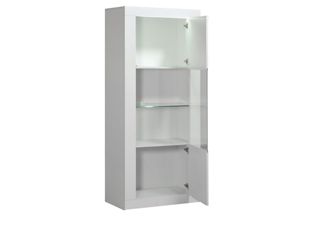 Vitrine haute laquée blanc avec LED pas chère