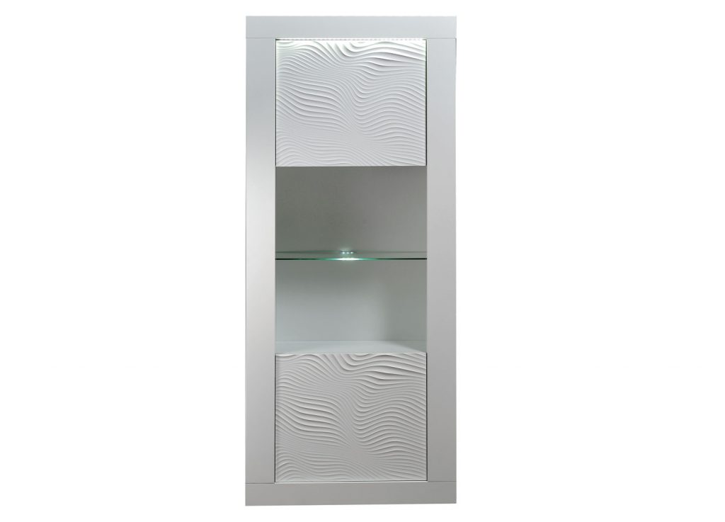 Vitrine haute laquée blanc avec LED pas chère