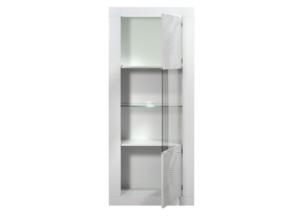 Vitrine haute laquée blanc avec LED pas chère