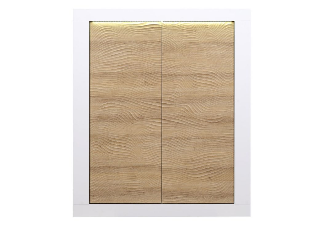 Meuble de rangement haut blanc laqué et bois
