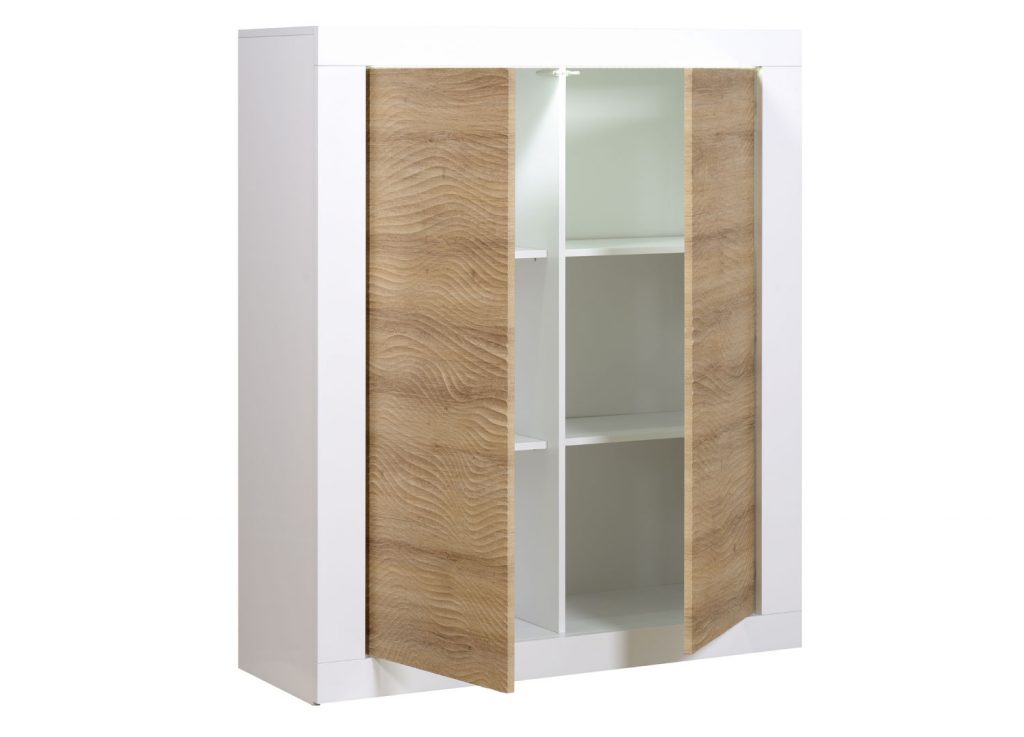 Meuble de rangement haut blanc laqué et bois