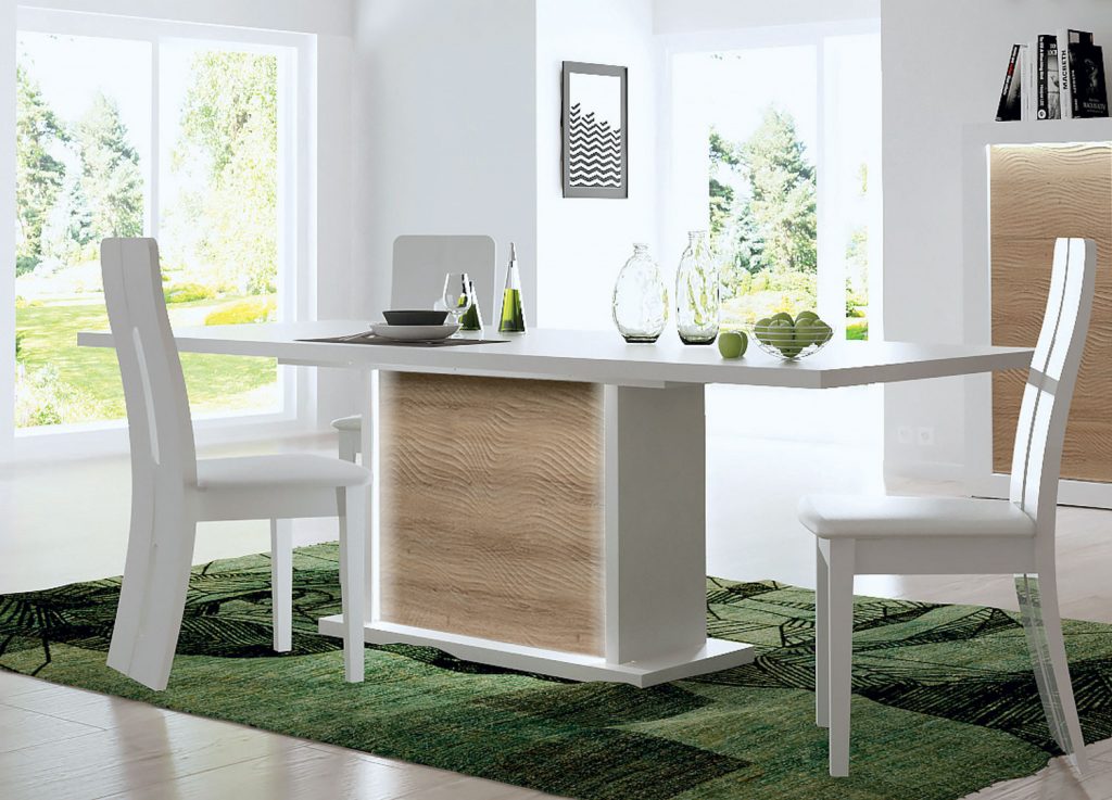 Table de repas blanc et bois extensible
