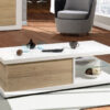 Table basse laquée blanc et bois avec tiroir
