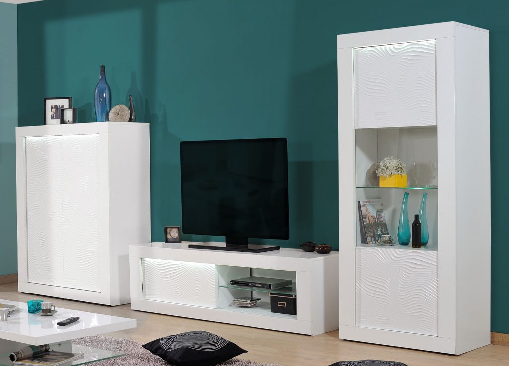 Ensemble de salon laqué blanc avec LED