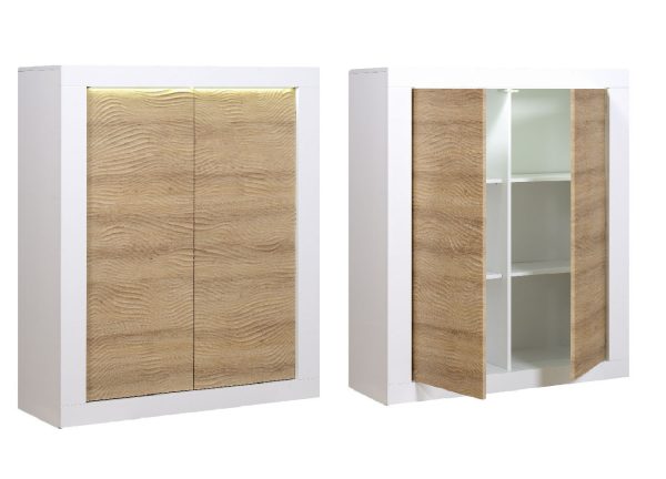 Composition de salon laqué blanc et décor bois design moderne