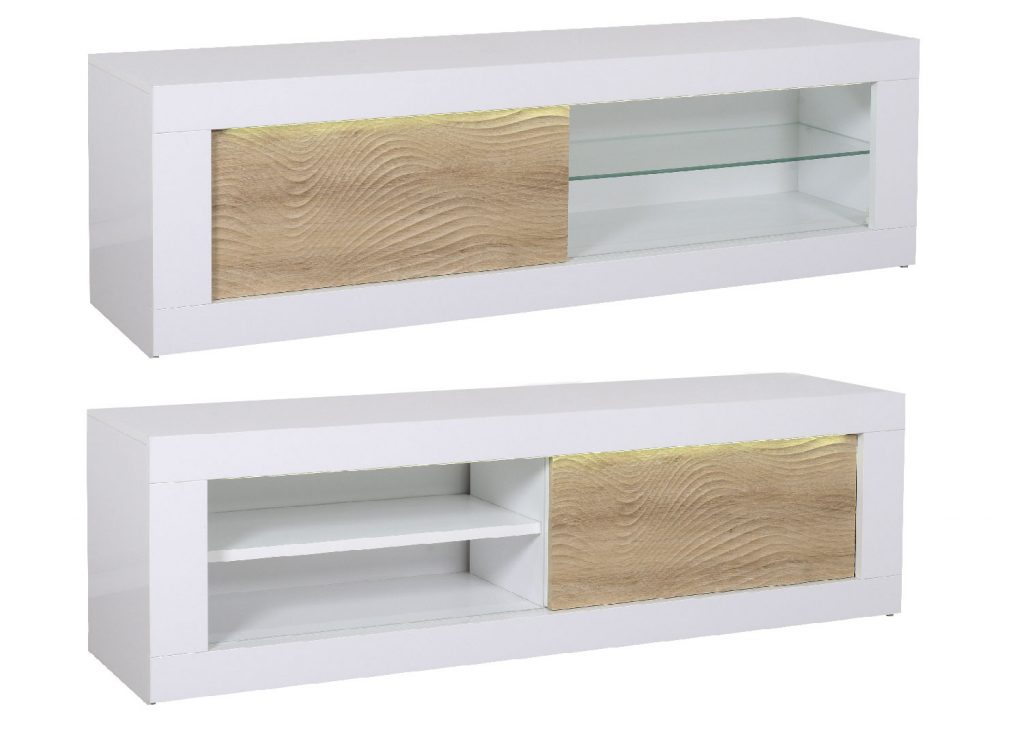 Composition de salon laqué blanc et décor bois