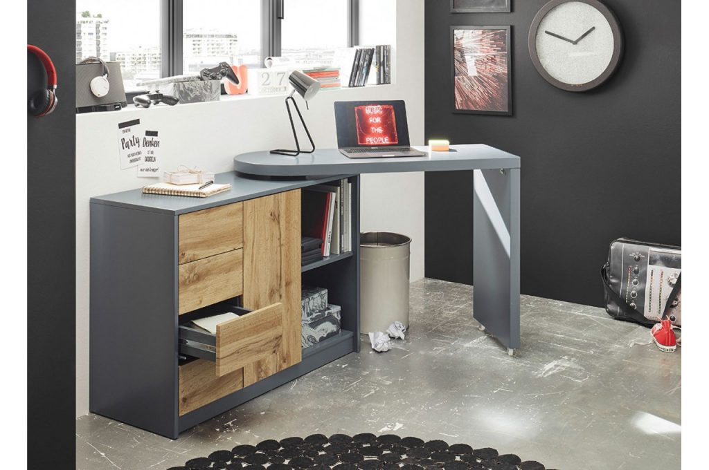 Bureau d'angle pivotant bois et gris anthracite