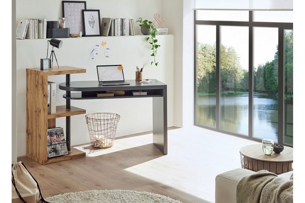 Table de bureau pivotante bois et gris laqué