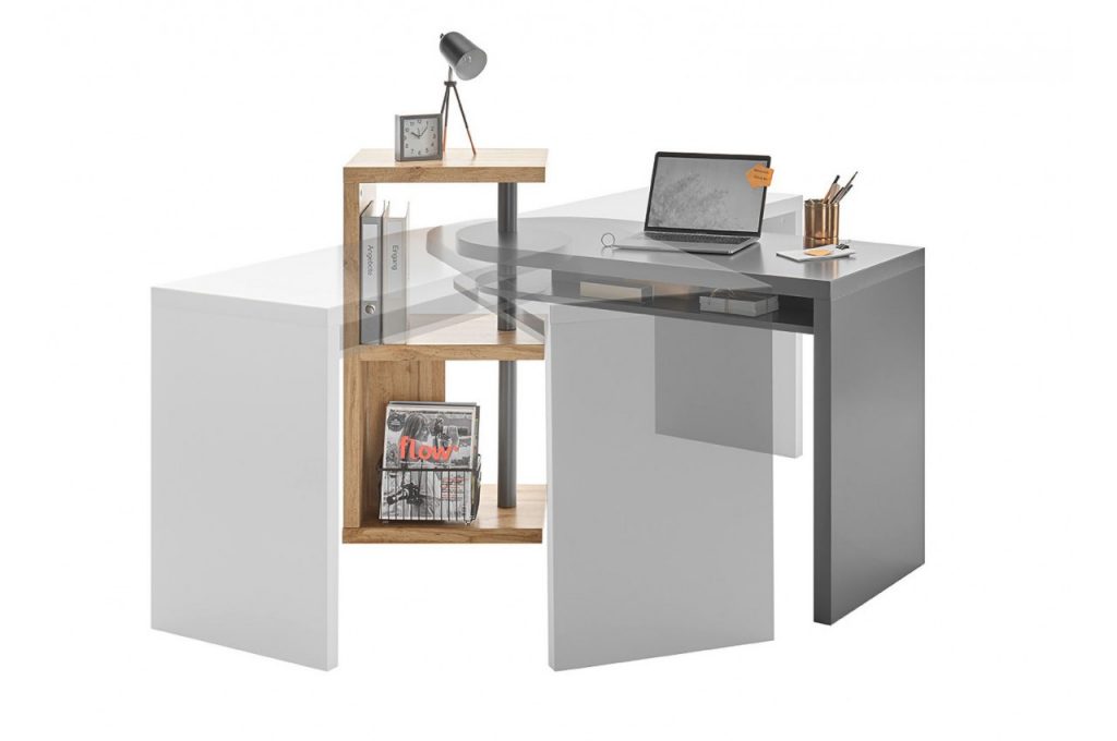 Table de bureau pivotante bois et gris laqué
