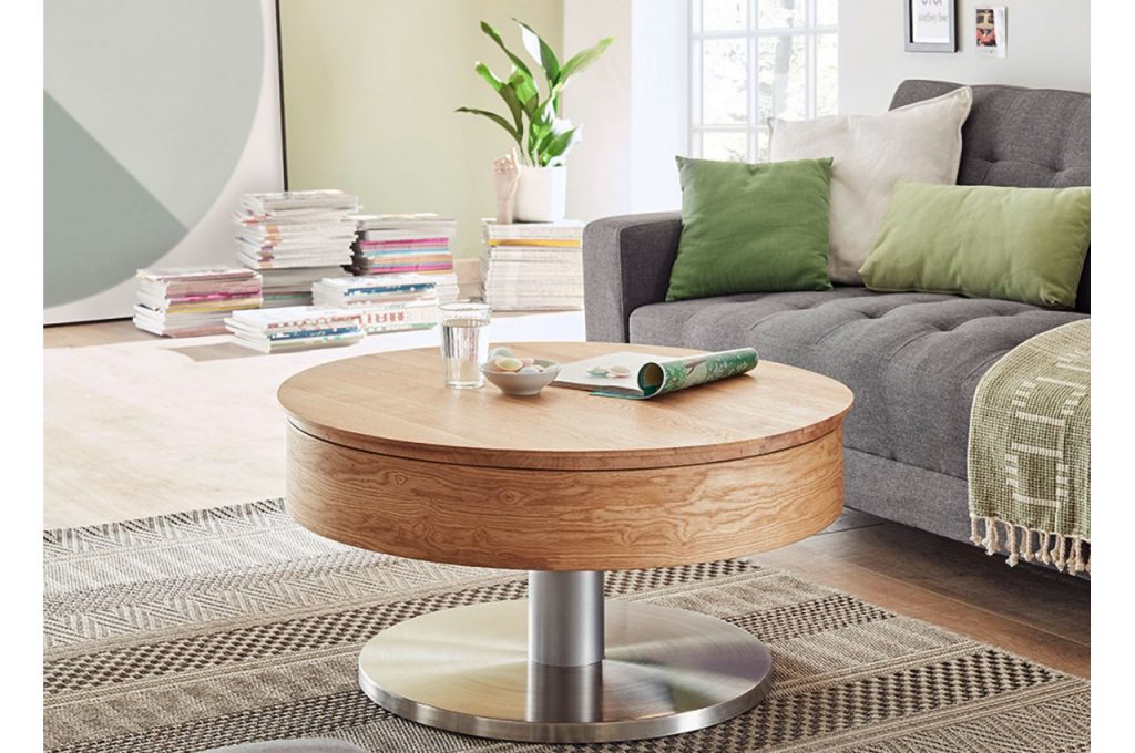 Table basse ronde plateau amovible bois