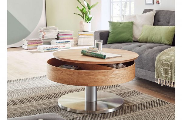 Table basse ronde amovible en bois et acier brossé