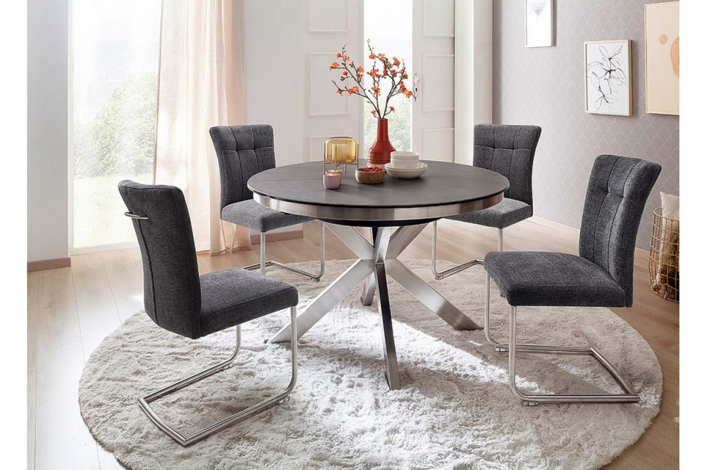 Table céramique foncée ronde extensible