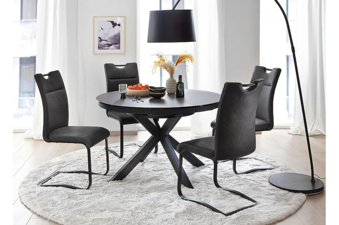 Table à manger ronde extensible gris anthracite