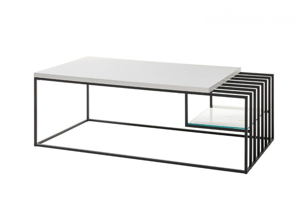 Table basse blanche et structure métal noir