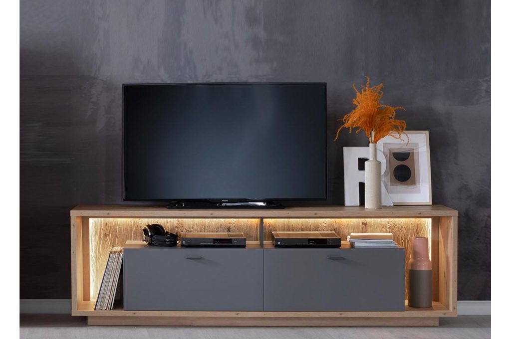Meuble de télé gris mat et bois design