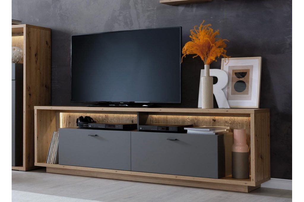 Meuble de télé gris mat et bois design