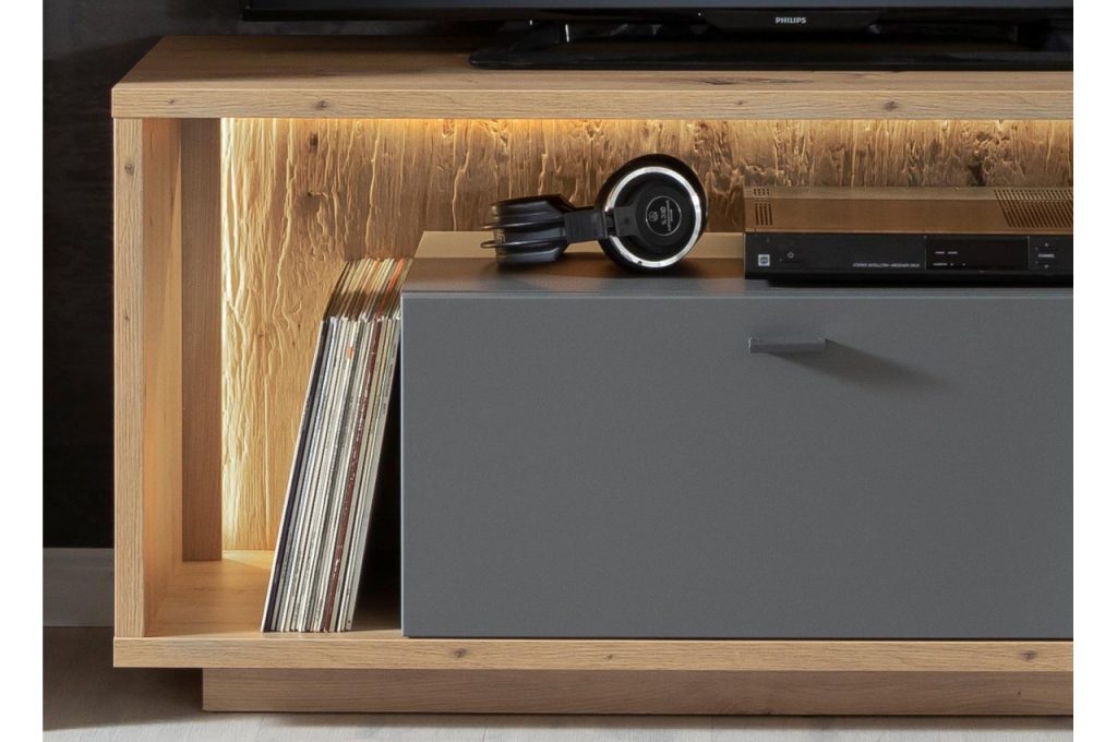 Meuble de télé gris mat et bois design