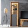 Vitrine haute gris mat et bois en relief design