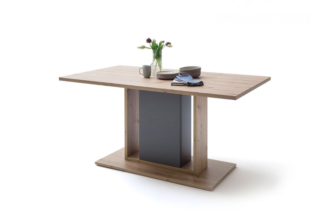 Table à manger rectangulaire décor chêne et gris mat