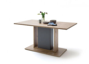 Table à manger rectangulaire décor chêne et gris mat