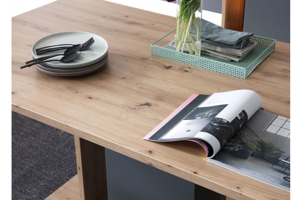 Table à manger rectangulaire décor chêne et gris mat