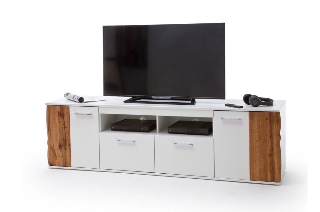 Meuble TV blanc mat et décor bois wotan
