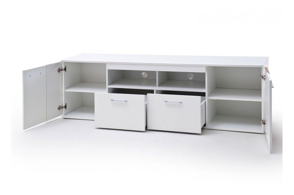 Meuble TV blanc mat et décor bois wotan