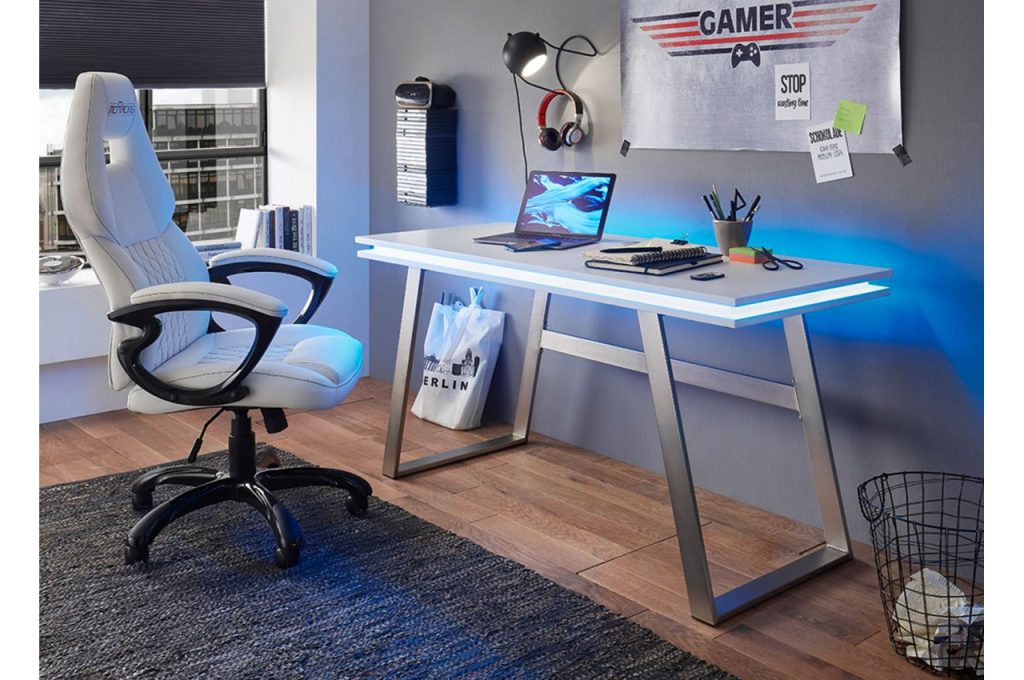 Bureau gamer blanc laqué mat RGB