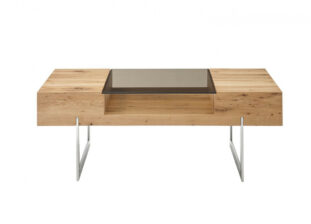 Table basse plaqué chêne avec tablette en verre