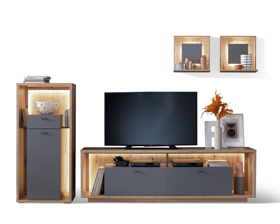 meuble tv moderne gris et chêne