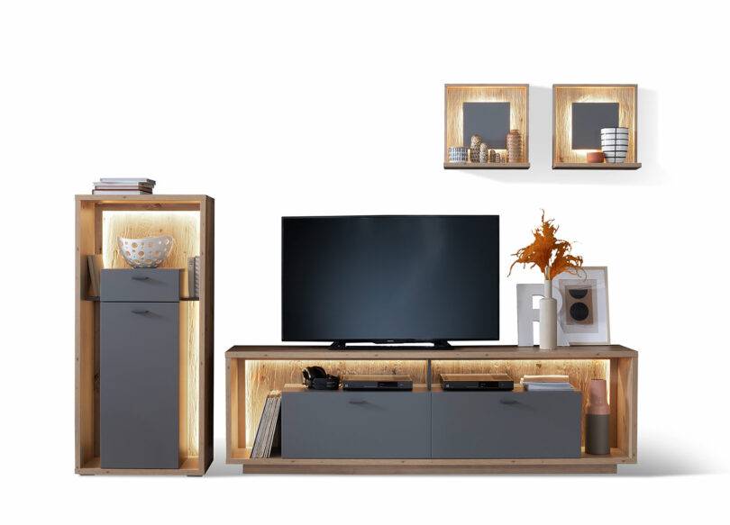 meuble tv moderne gris et chêne