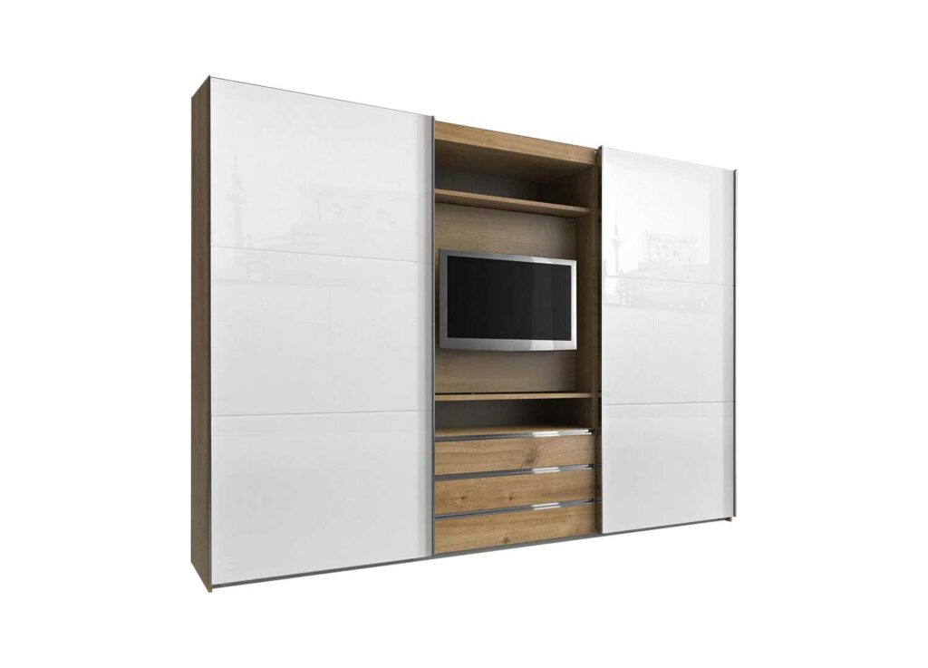 Armoire de chambre adulte moderne avec panneau tv pivotant