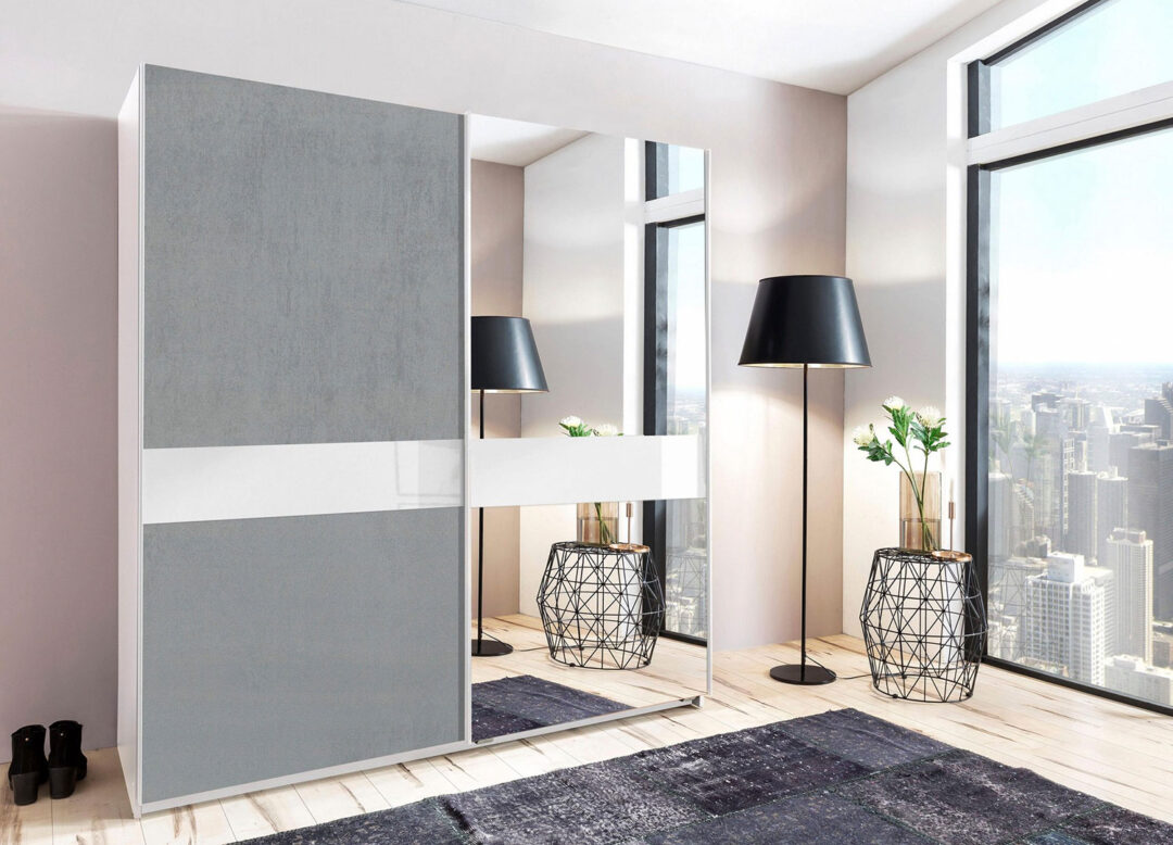Armoire vestiaire gris béton et blanc