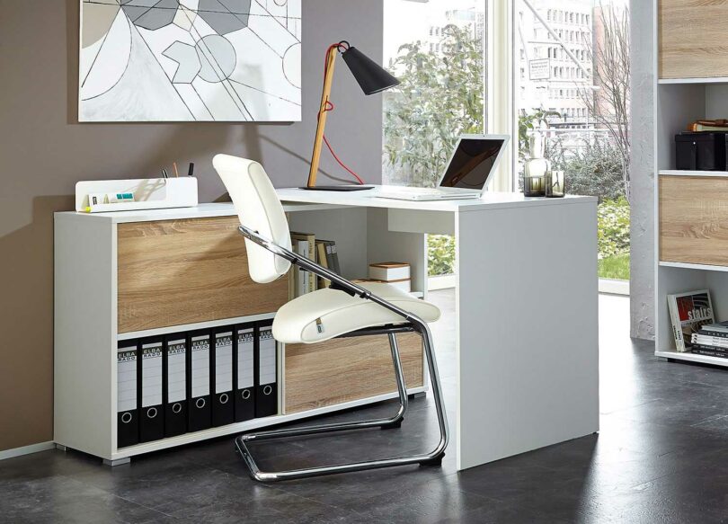 Bureau en bois et blanc laqué mat moderne